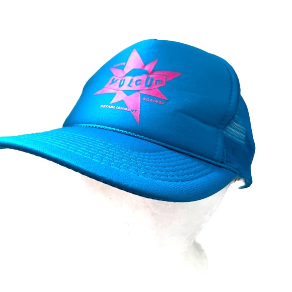 Volcom hat vintage snapback blue and pink trucker cap adjustable Otto sweatband - Picture 2 of 8